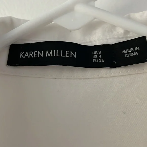 White Karen Millen Floral Embroidered tie front blouse, size 4 - Picture 3 of 4